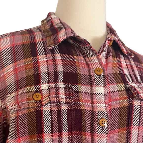 LL Bean Shacket Shirt Button Down Flannel Pink Plaid Top Women’s Size XL - Picture 6 of 10